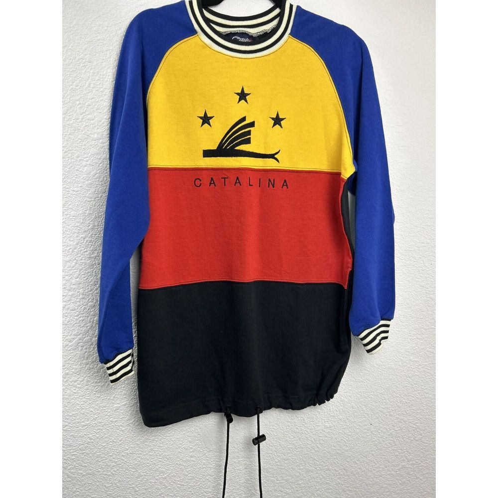 VTG 90s Catalina Colorblock Sweatshirt Womens S Nautical Coastal Primary Black‎